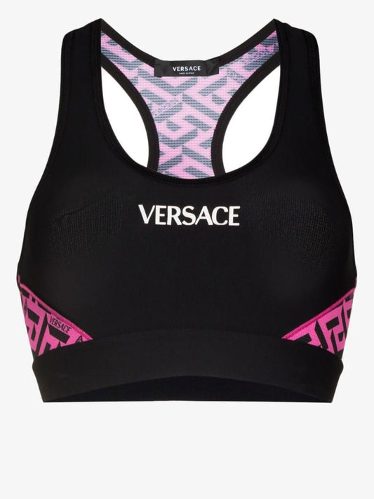 Black Greca Signature Print Sports Bra