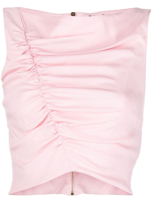 Pink Ruched Sleeveless Crop Top