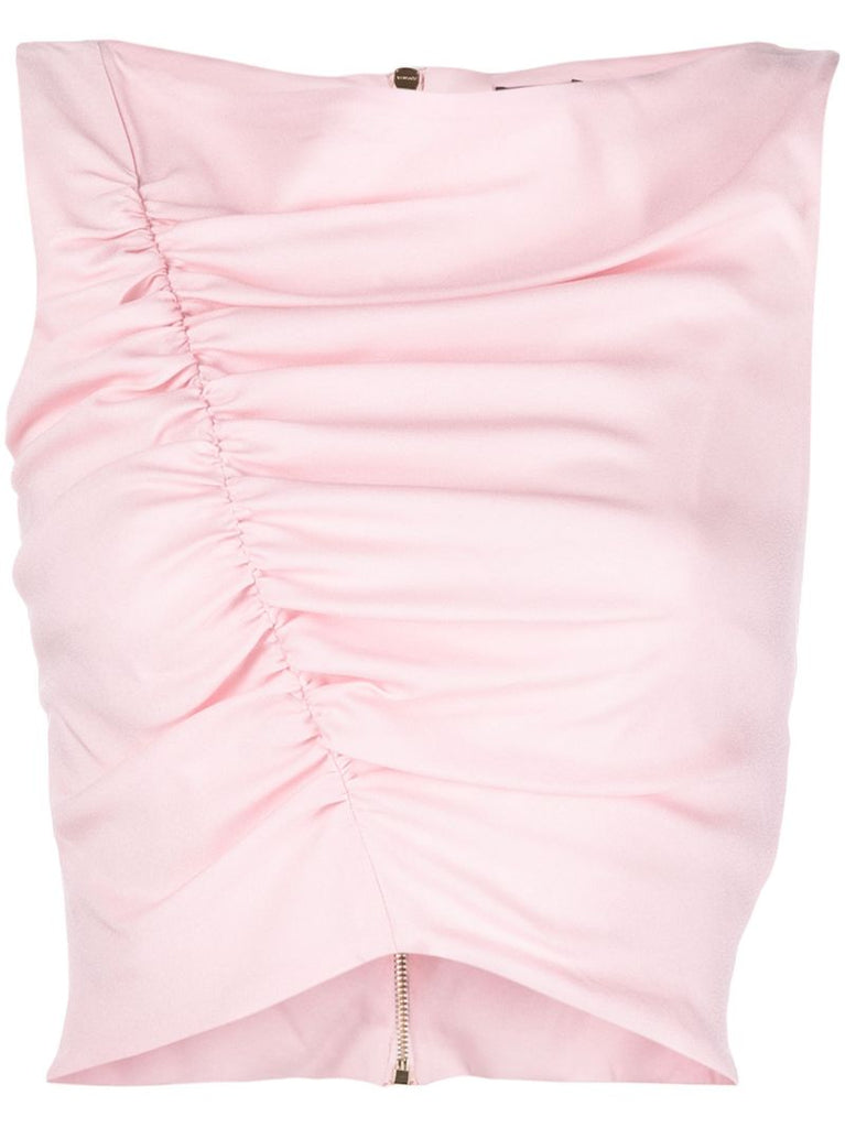Pink Ruched Sleeveless Crop Top