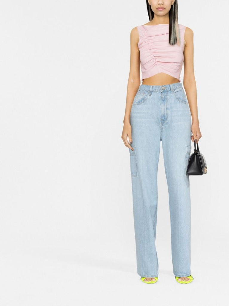 Pink Ruched Sleeveless Crop Top