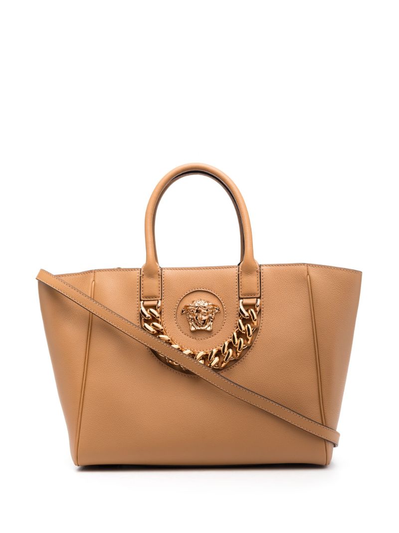 Brown Medusa Leather Tote Bag
