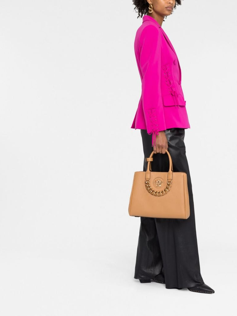 Brown Medusa Leather Tote Bag