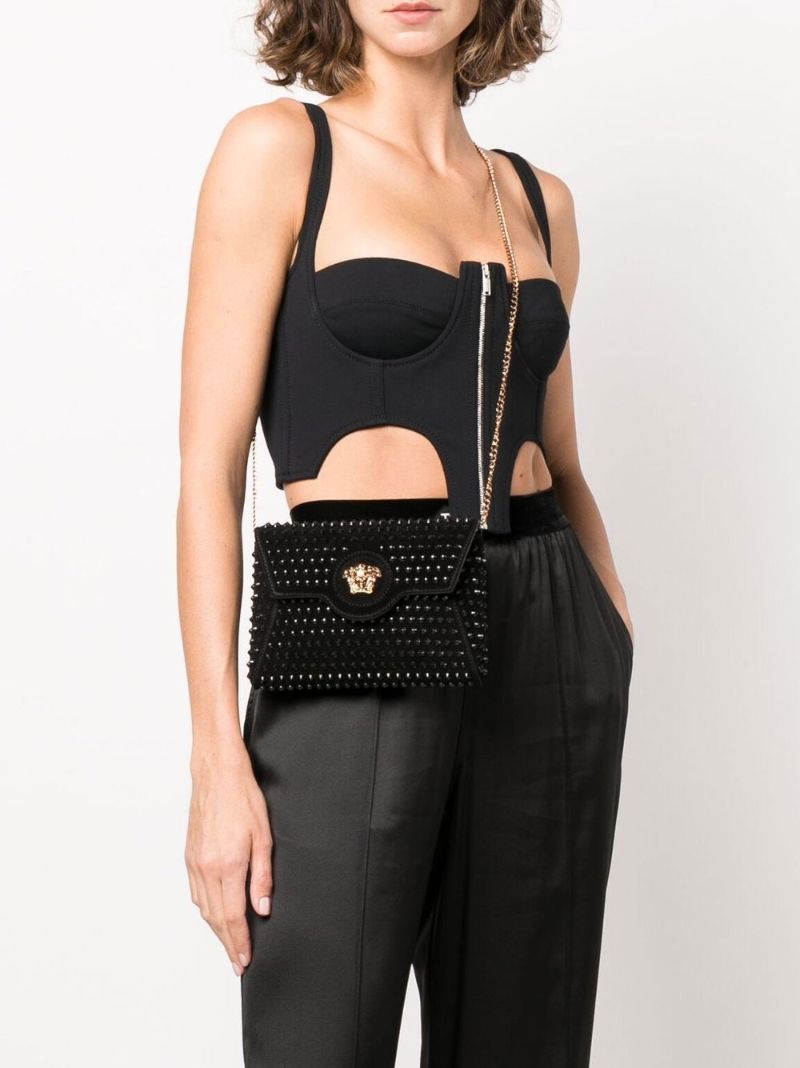 Black Embellished Medusa Head Wallet on Chain