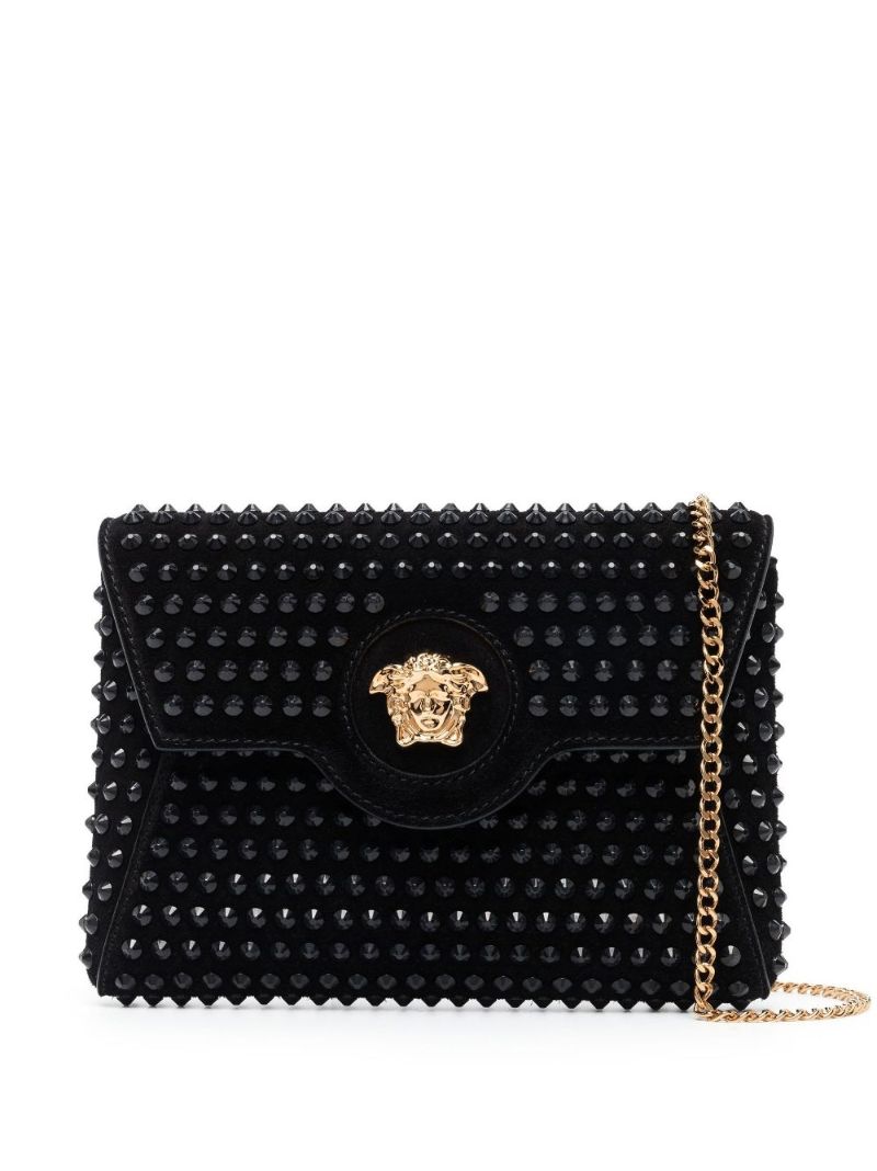 Black Embellished Medusa Head Wallet on Chain