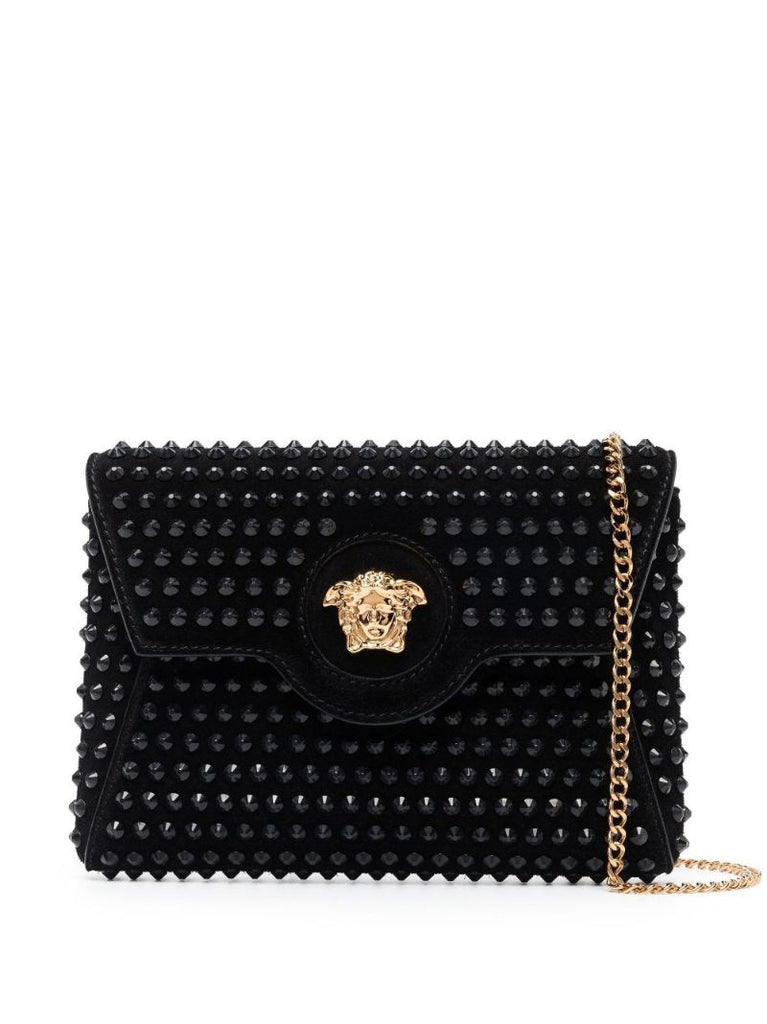 Black Embellished Medusa Head Wallet on Chain