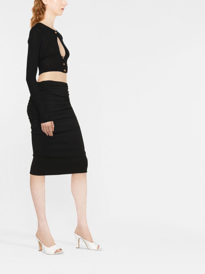 Black Cropped Cut-out Wool Cardigan