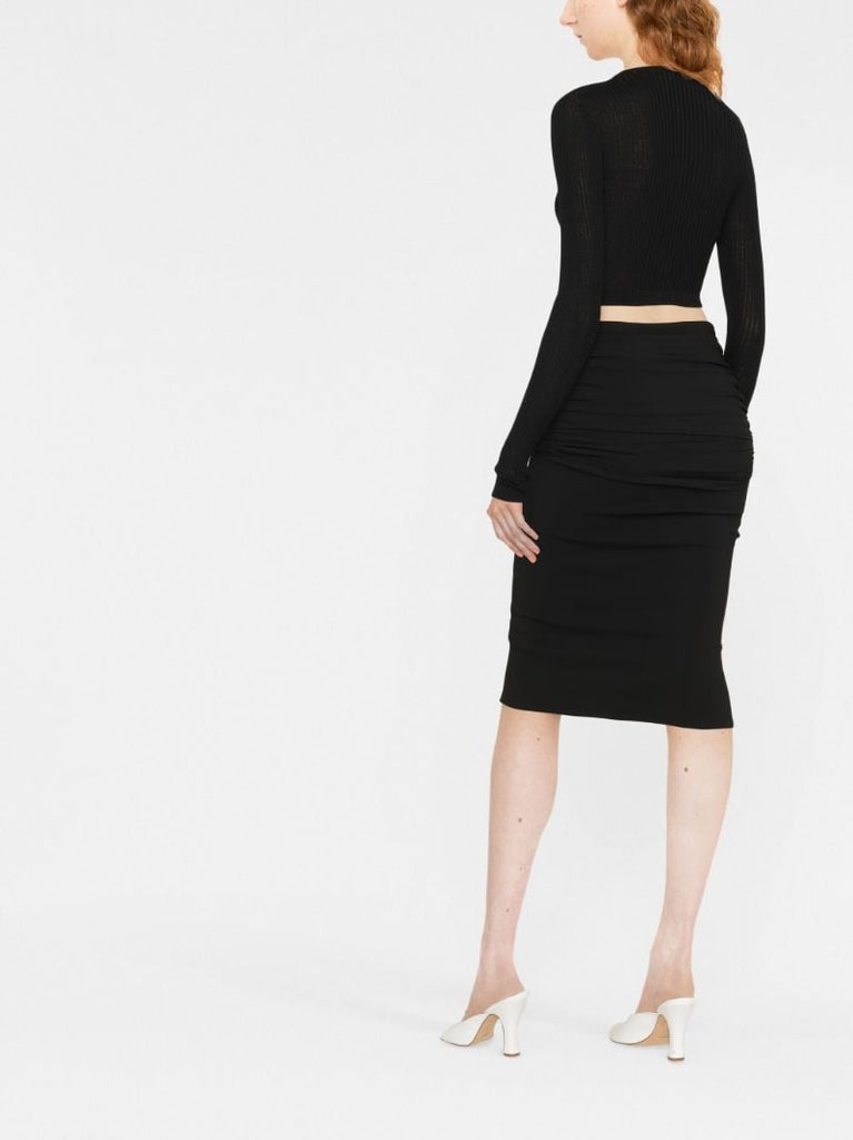 Black Cropped Cut-out Wool Cardigan