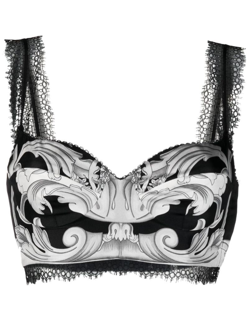 Black Baroque Silk Bralette Top
