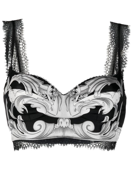 Black Baroque Silk Bralette Top