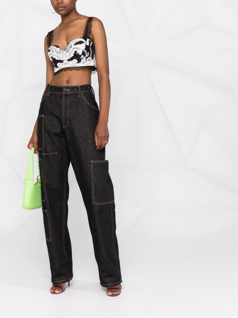 Black Baroque Silk Bralette Top