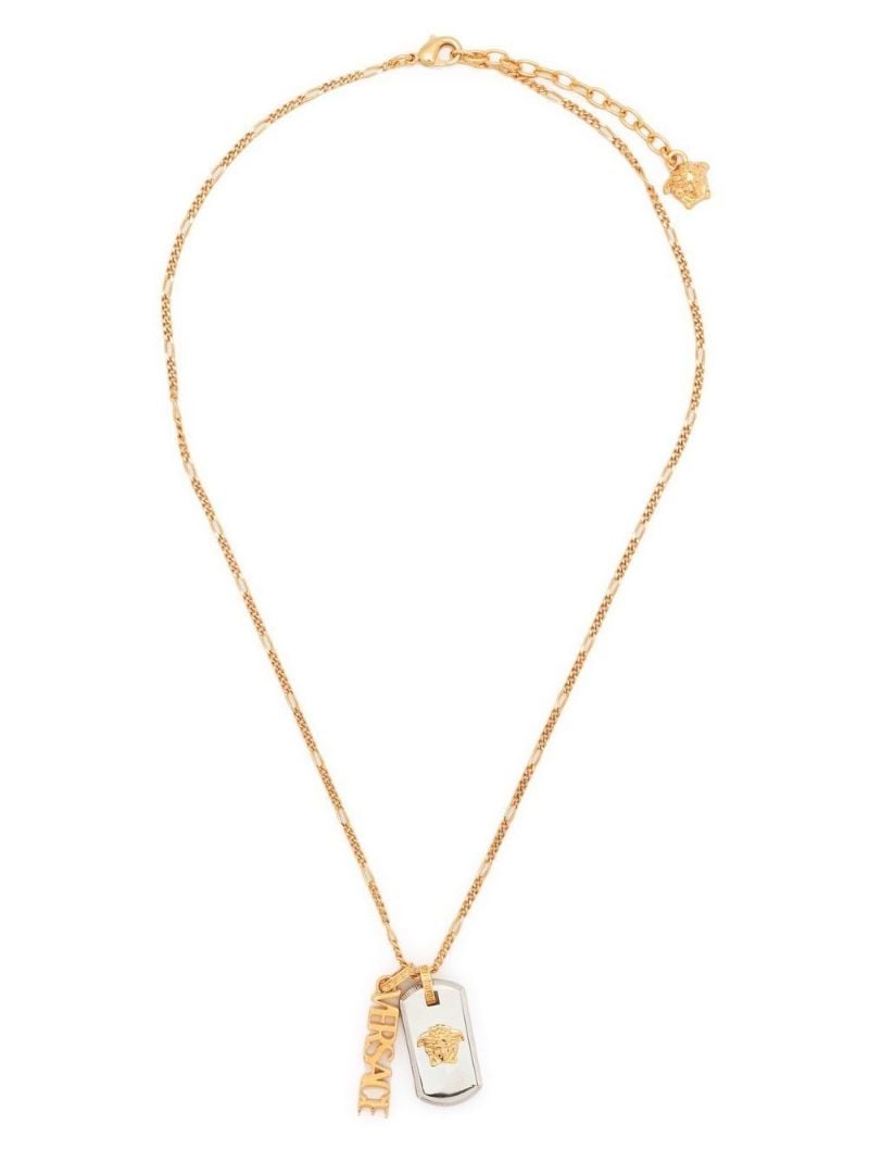 Gold-tone Medusa Dog Tag Chain Necklace