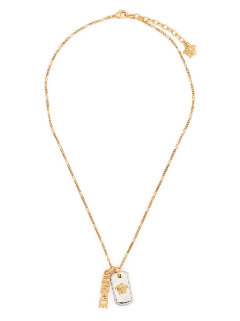 Gold-tone Medusa Dog Tag Chain Necklace