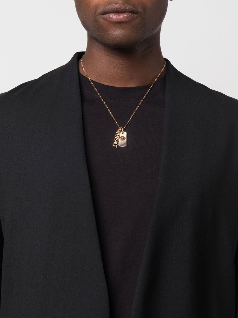 Gold-tone Medusa Dog Tag Chain Necklace