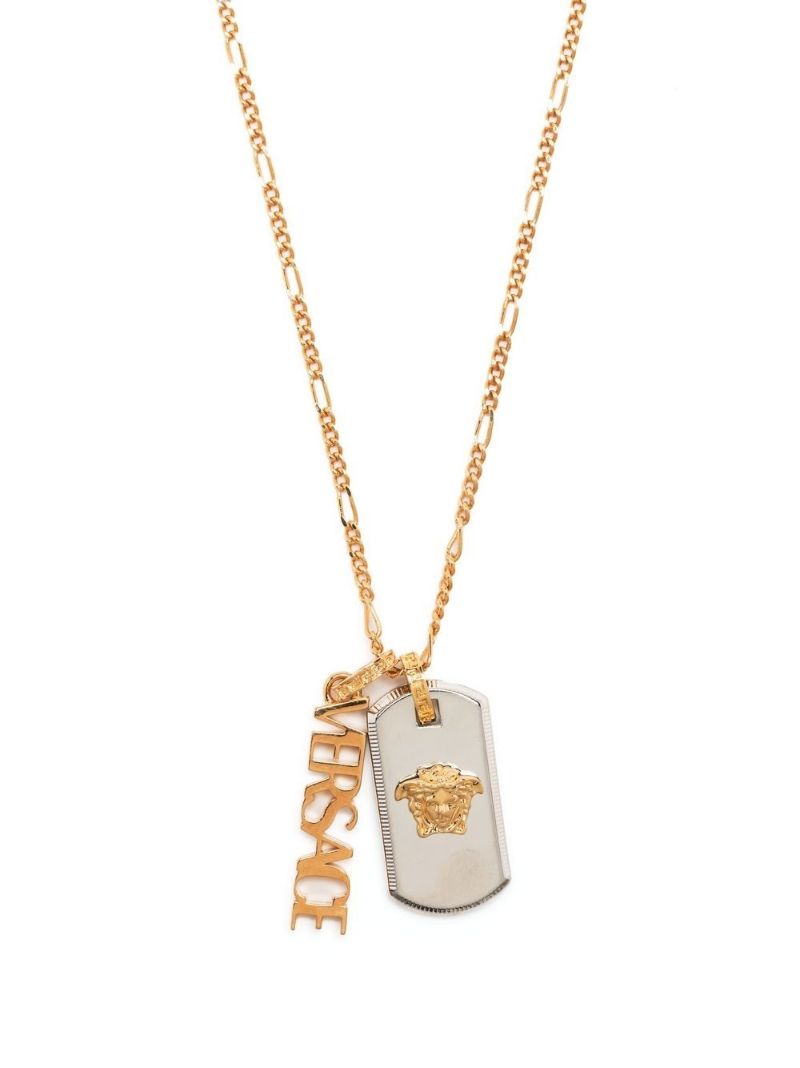Gold-tone Medusa Dog Tag Chain Necklace