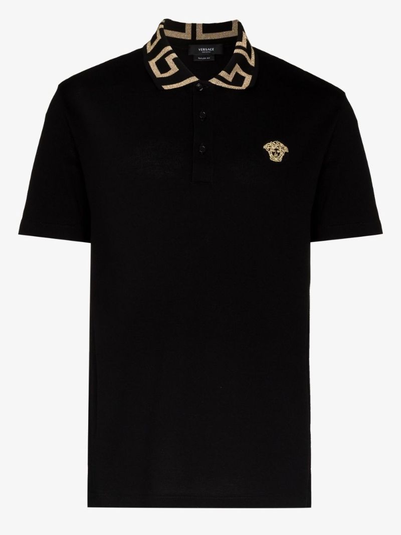 Black Greca Collar Cotton Polo Shirt