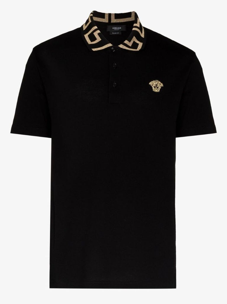 Black Greca Collar Cotton Polo Shirt