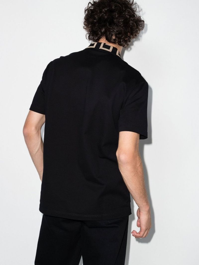 Black Greca Collar Cotton Polo Shirt