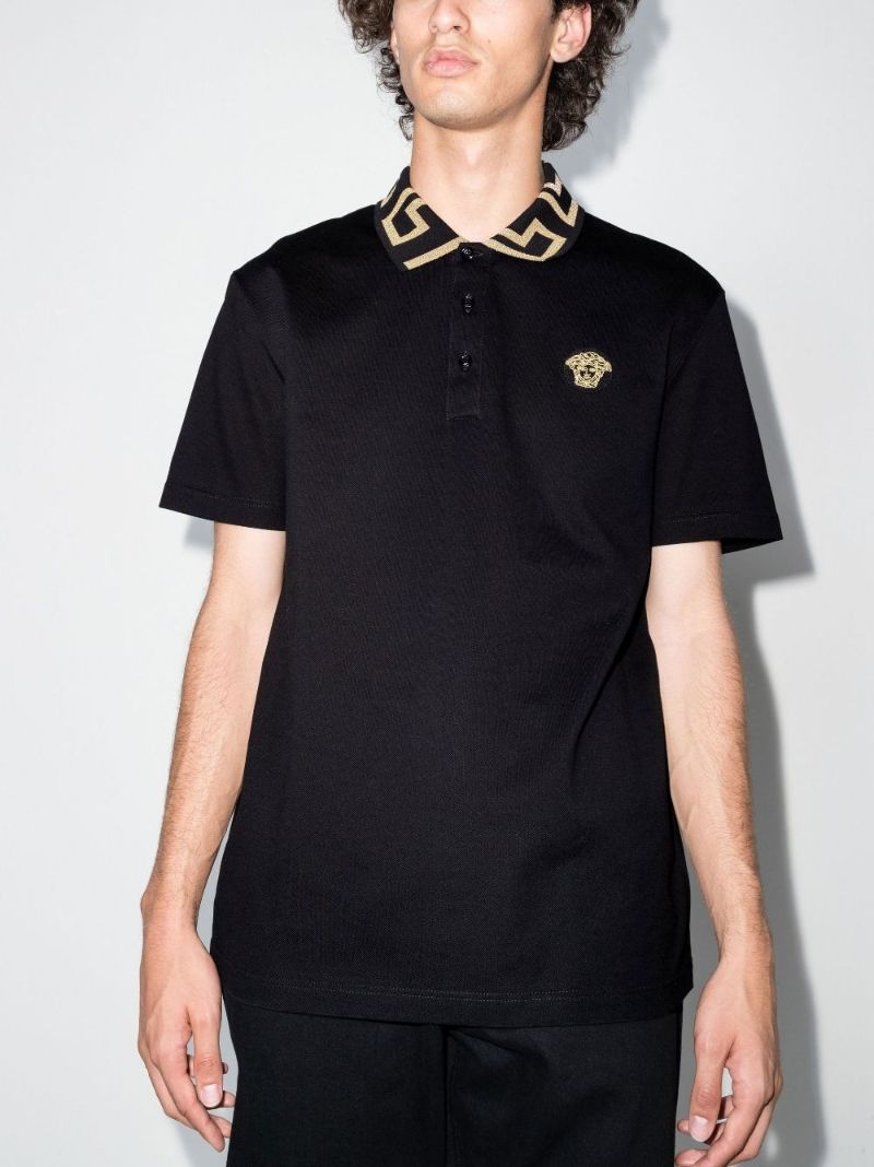 Black Greca Collar Cotton Polo Shirt