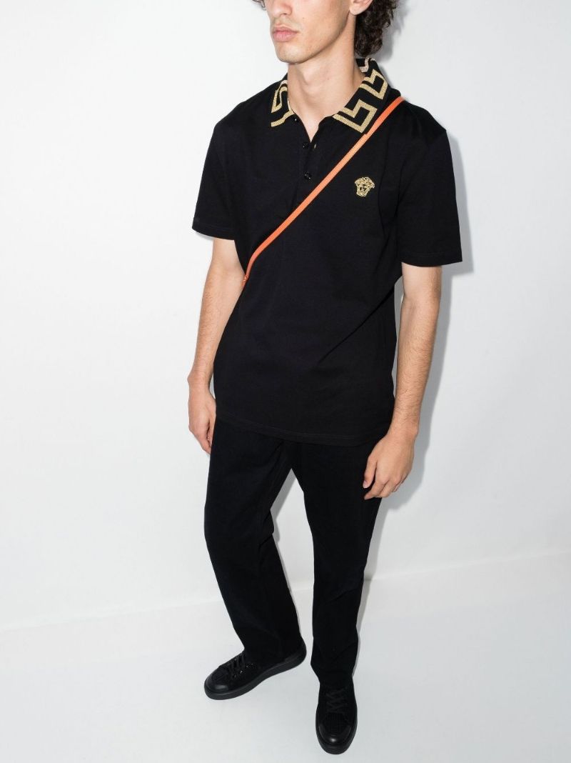 Black Greca Collar Cotton Polo Shirt