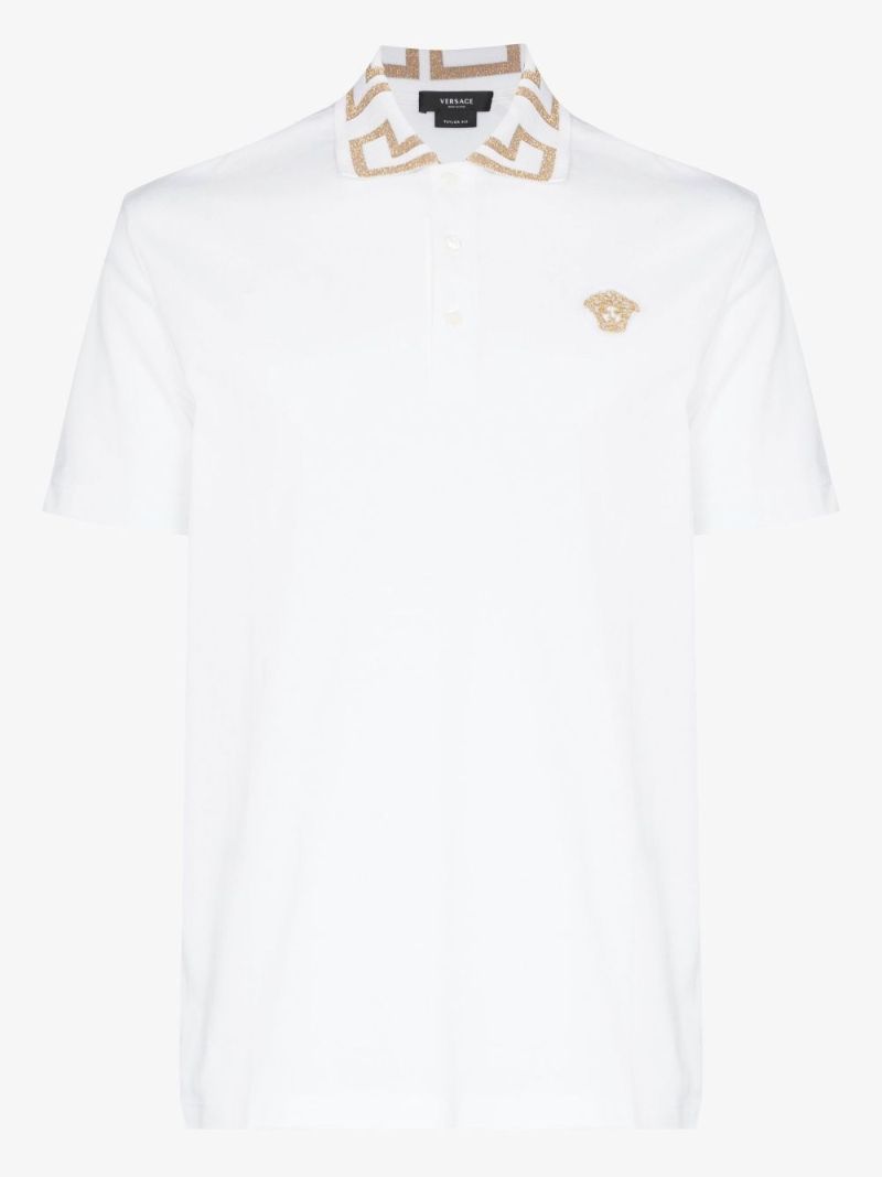 White Greca Border Cotton Polo Shirt
