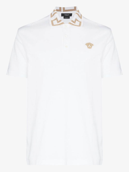 White Greca Border Cotton Polo Shirt