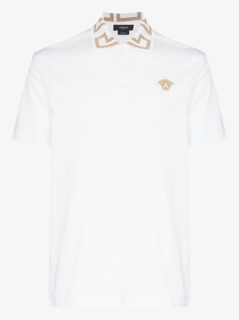 White Greca Border Cotton Polo Shirt