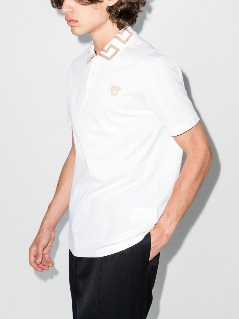 White Greca Border Cotton Polo Shirt