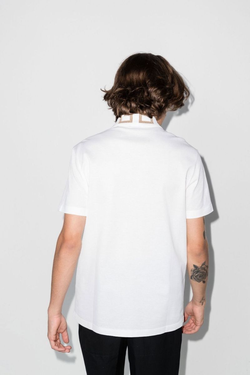 White Greca Border Cotton Polo Shirt