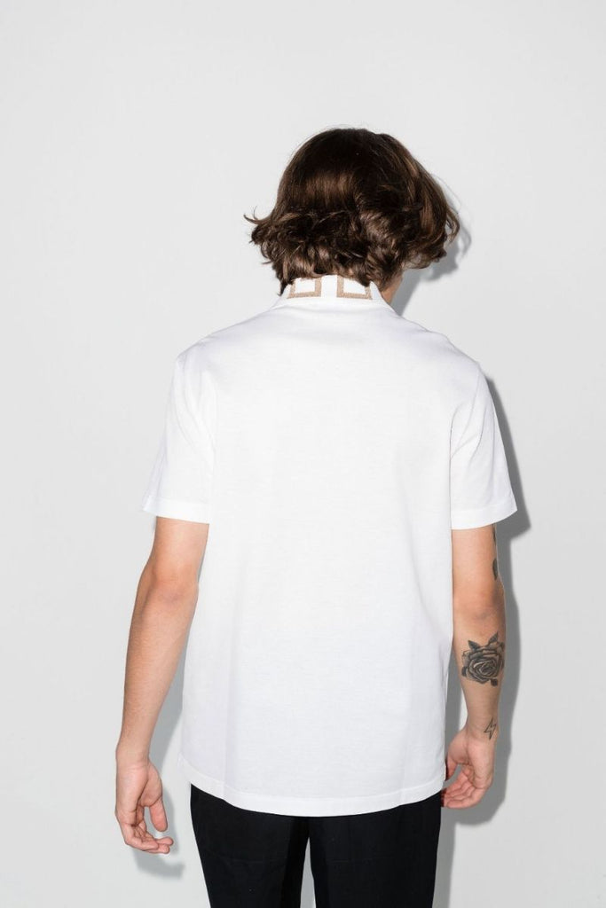 White Greca Border Cotton Polo Shirt