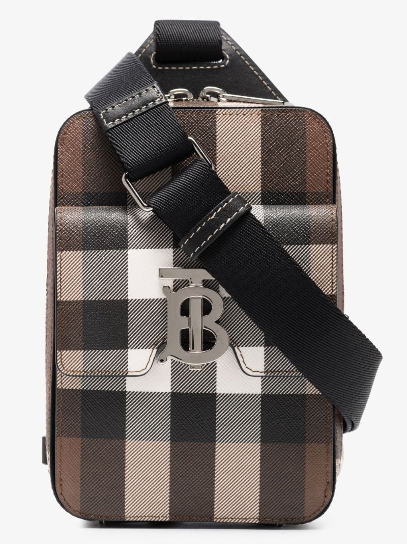 Brown Theo Check Leather Cross Body Bag