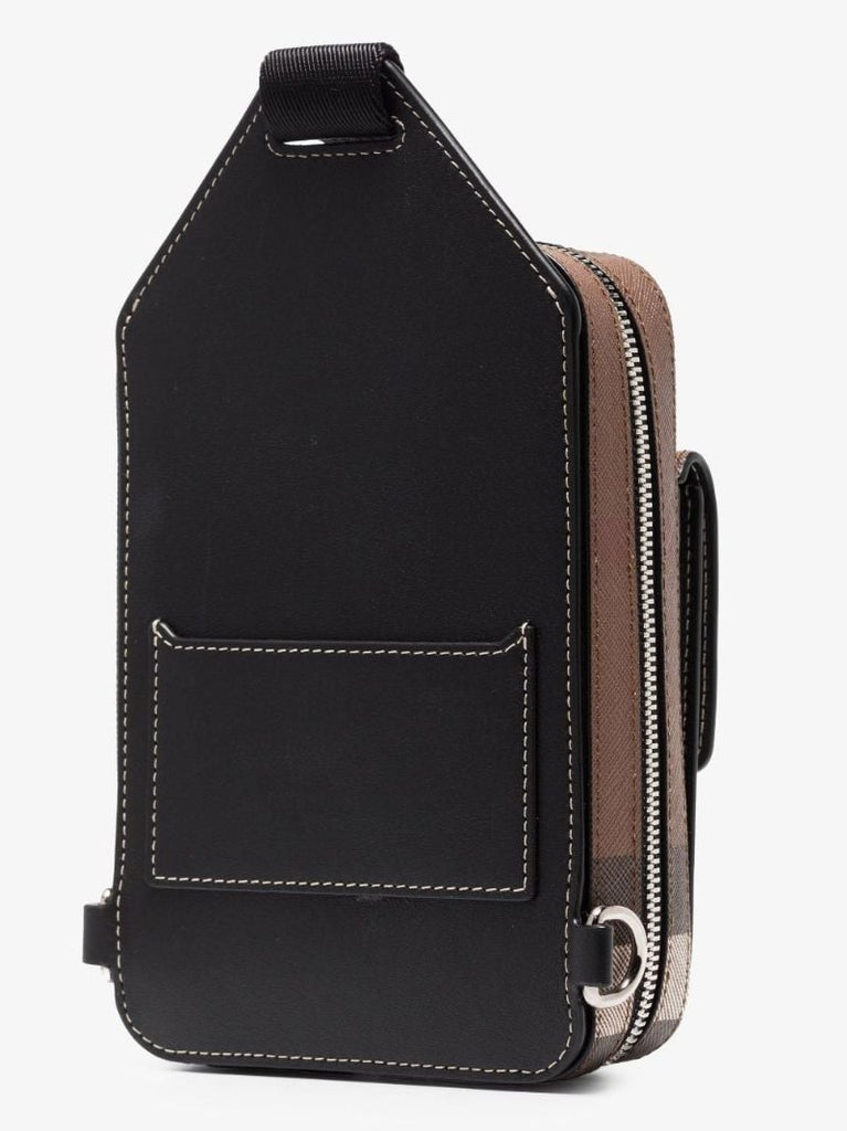 Brown Theo Check Leather Cross Body Bag