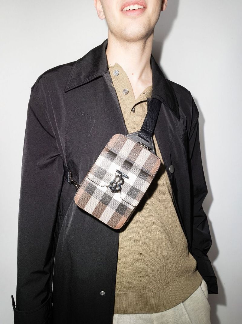 Brown Theo Check Leather Cross Body Bag