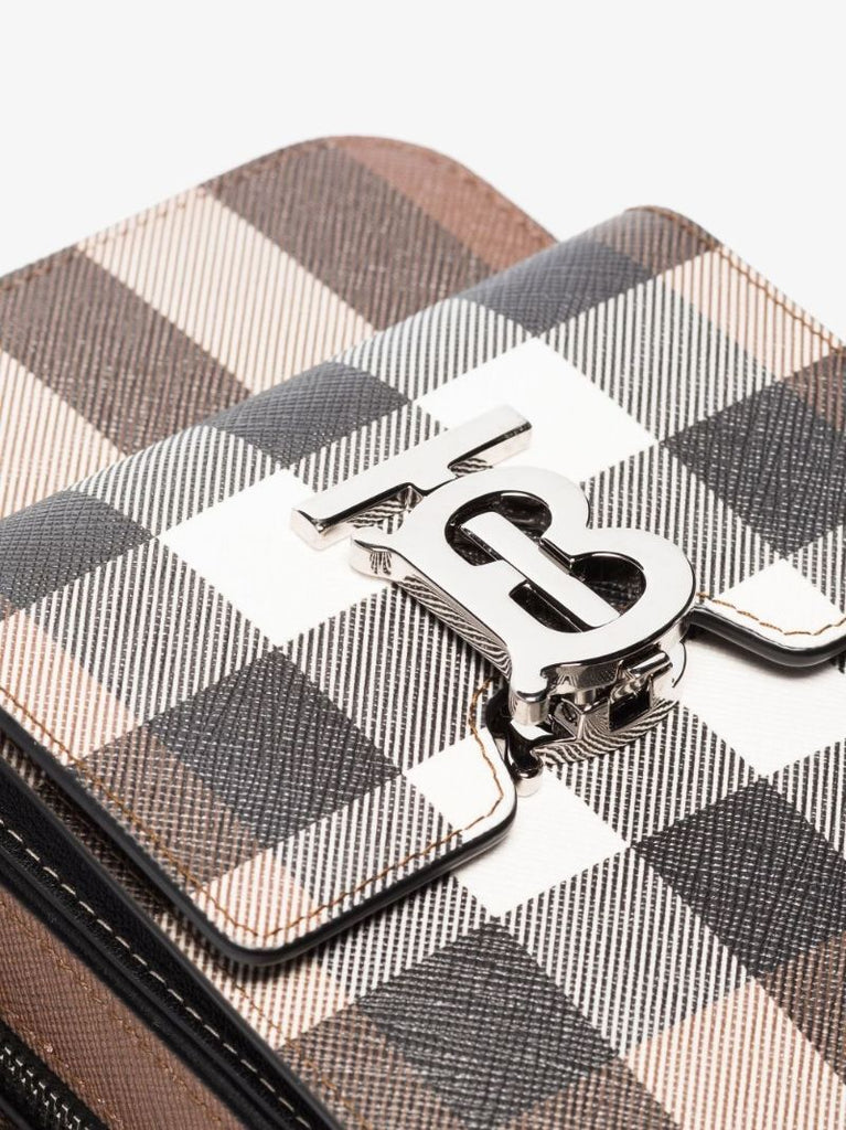 Brown Theo Check Leather Cross Body Bag