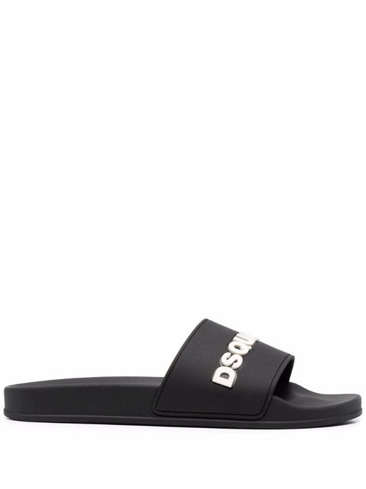 Black Embossed Logo Rubber Slides