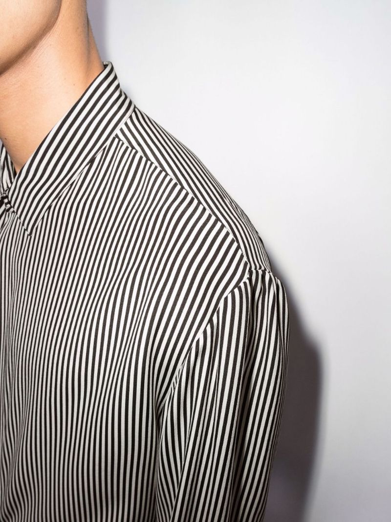 Black and White Striped Silk Shirt