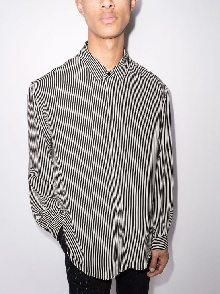 Black and White Striped Silk Shirt