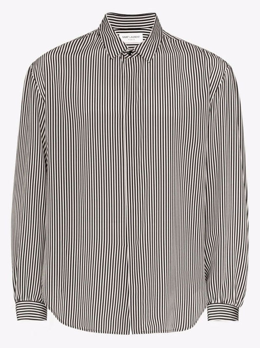 Black and White Striped Silk Shirt