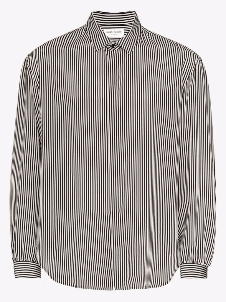 Black and White Striped Silk Shirt