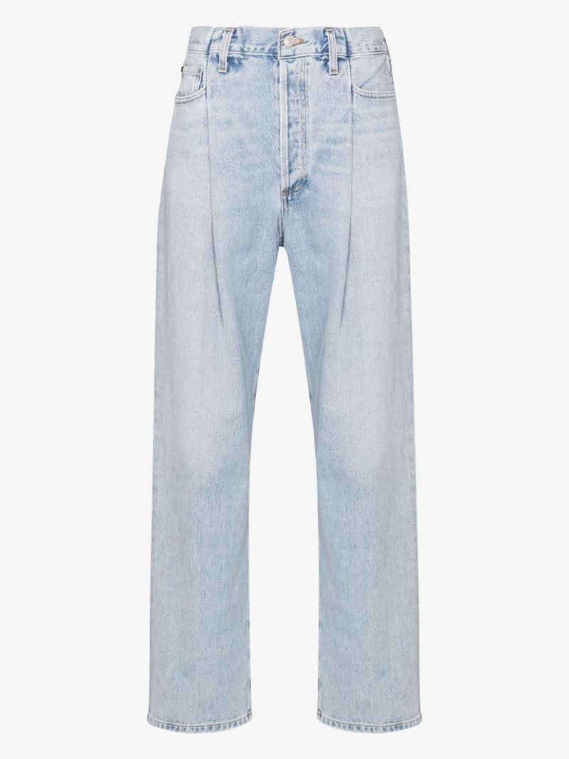 Blue Fold Waistband High-rise Jeans