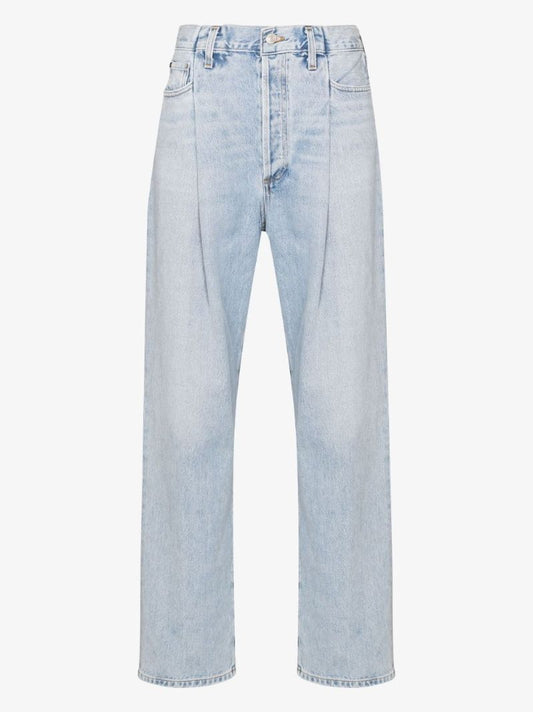 Blue Fold Waistband High-rise Jeans