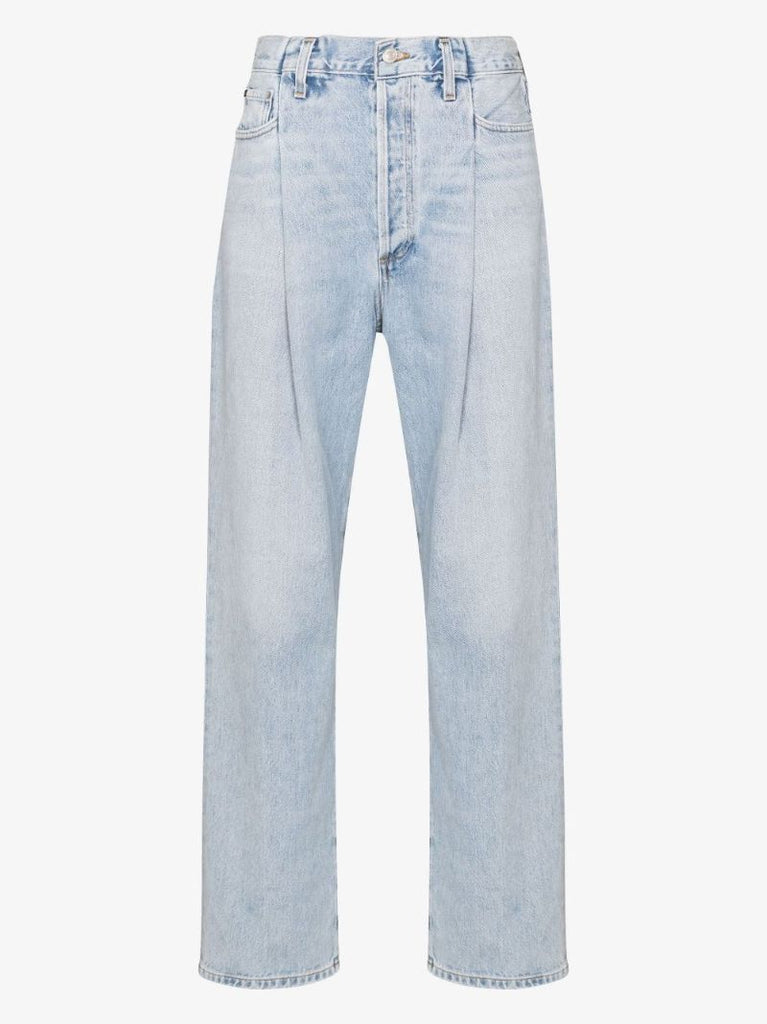 Blue Fold Waistband High-rise Jeans