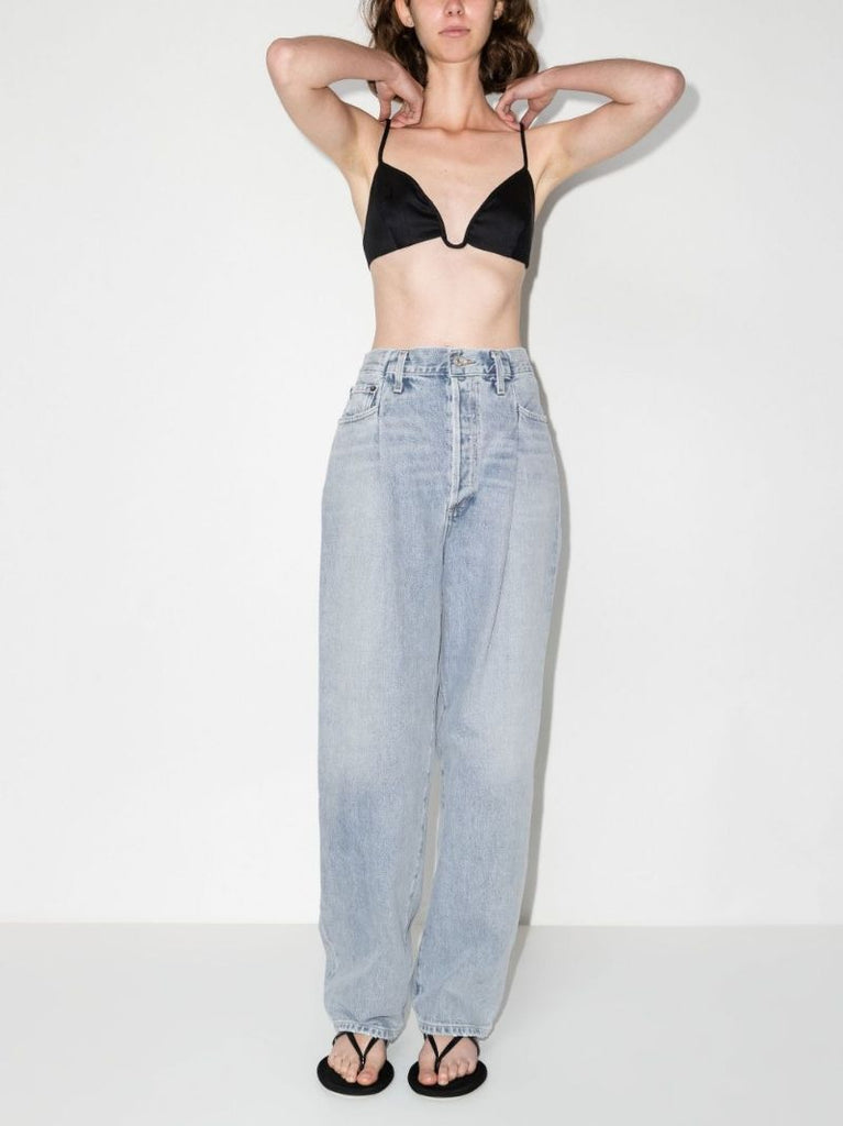 Blue Fold Waistband High-rise Jeans
