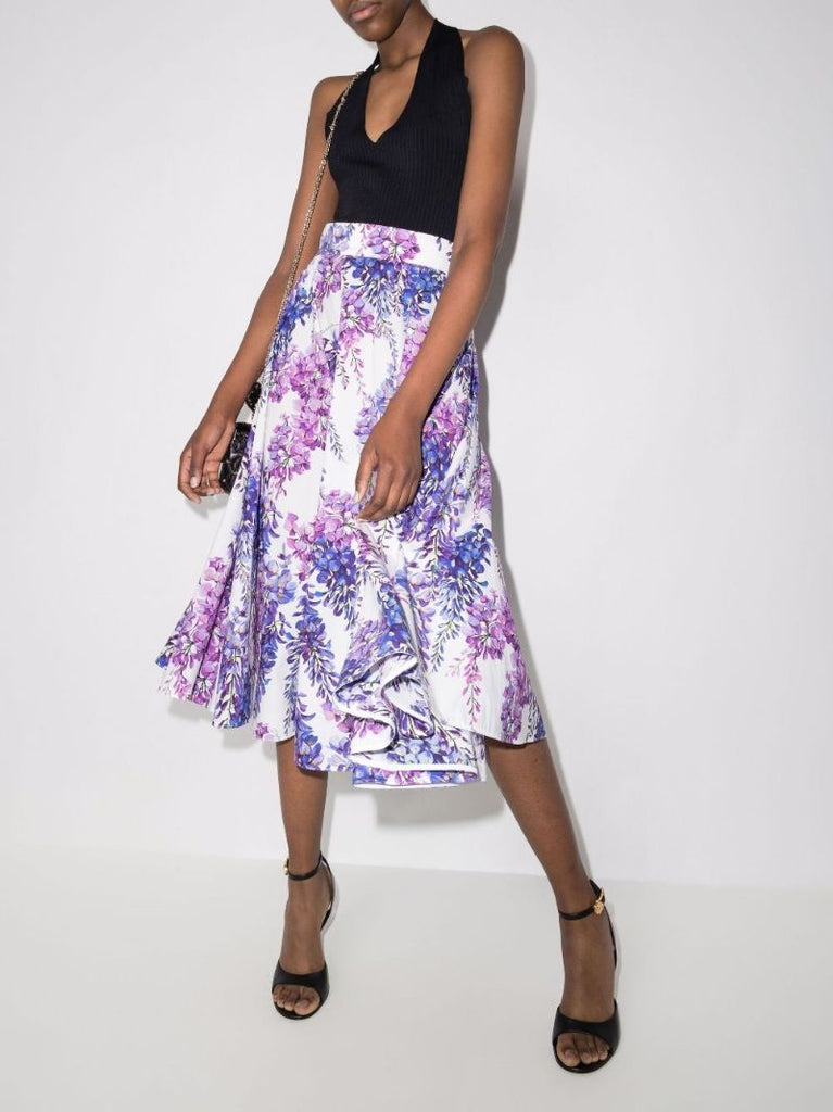 Wisteria Print Midi Skirt
