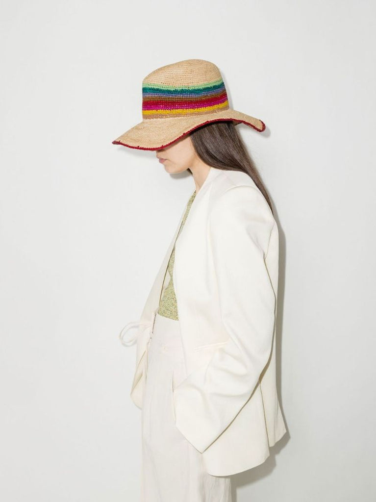 Neutral Striped Raffia Hat