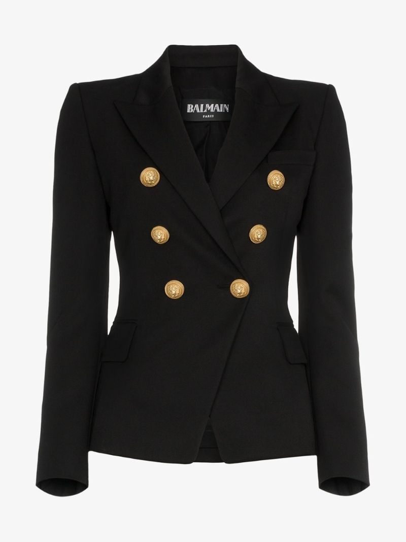 Embossed-button Wool Blazer