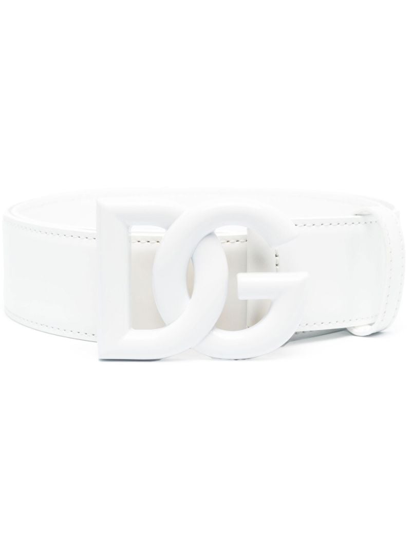 White Dg Leather Belt