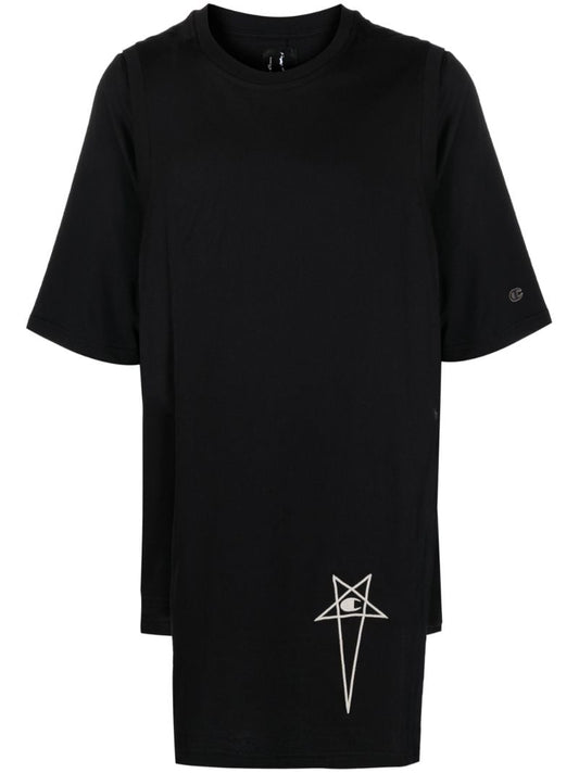 X Champion Black Asymmetric Cotton T-shirt