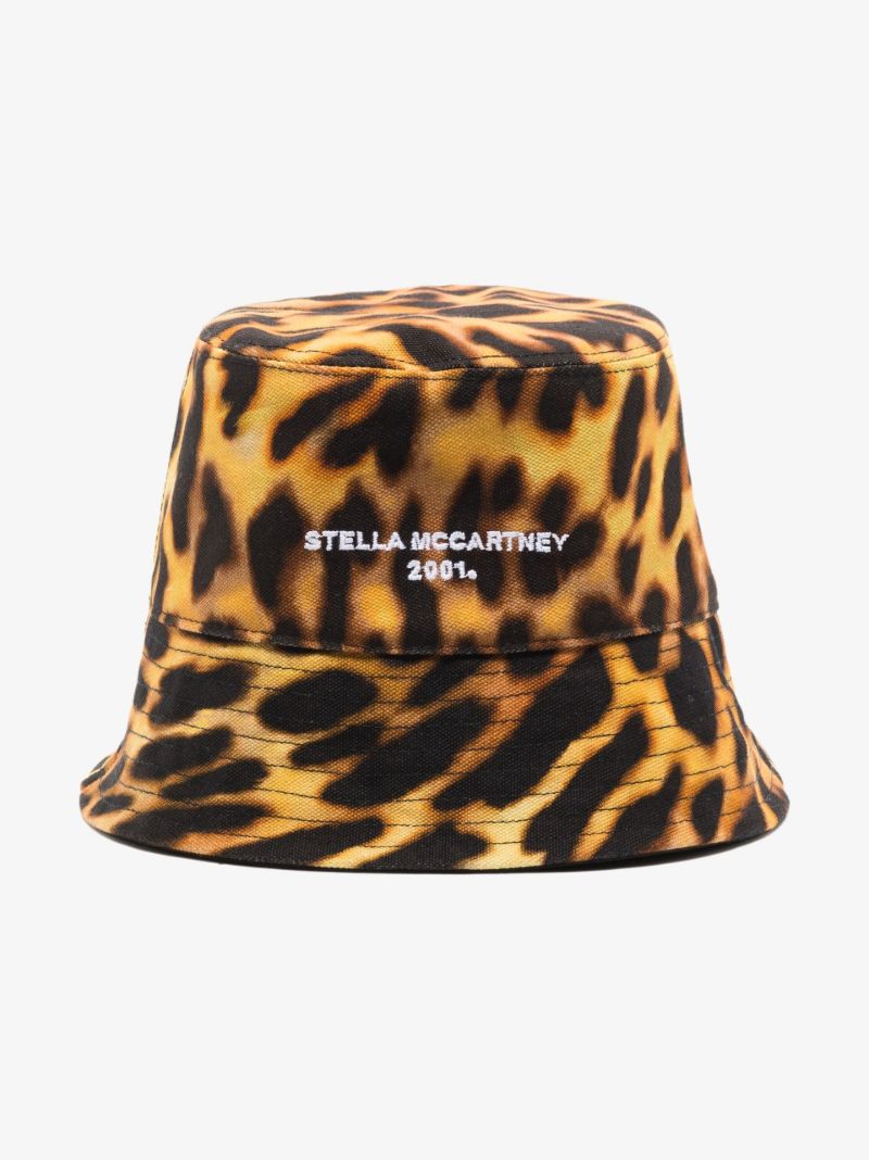 Orange Leopard Print Logo Cotton Bucket Hat