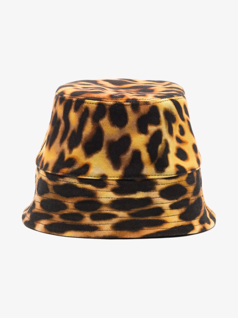 Orange Leopard Print Logo Cotton Bucket Hat