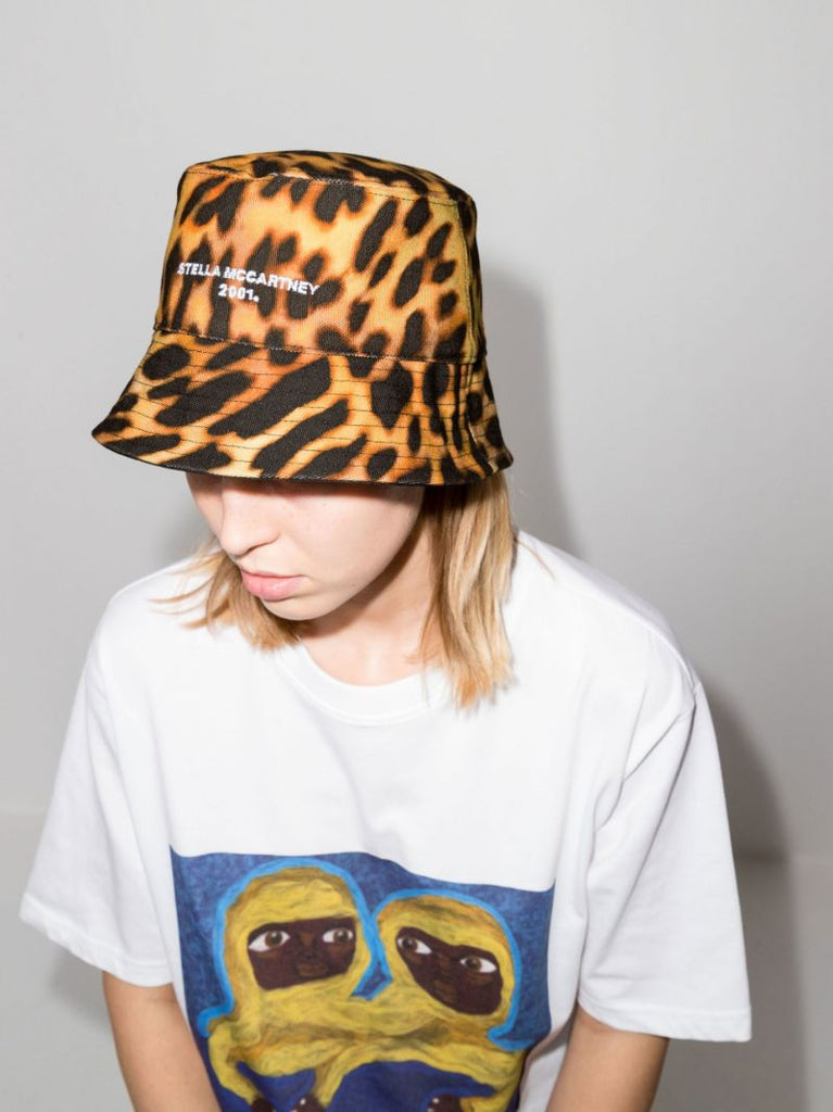 Orange Leopard Print Logo Cotton Bucket Hat